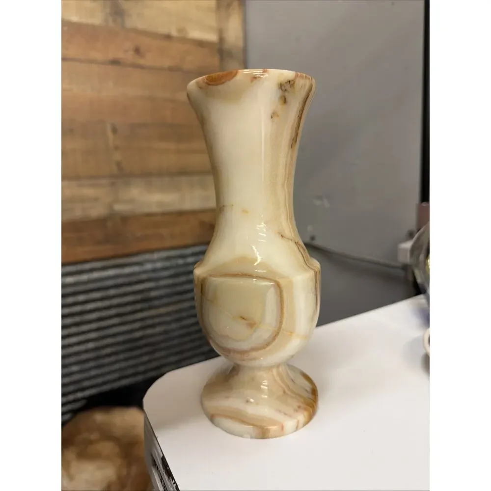 Vintage Onyx Stone Vase 8 1/4in Tall